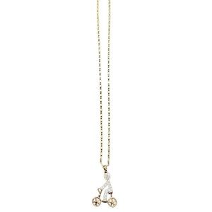 14K Gold Plated Clear Crystals Bicycle Pendant And Necklace New
